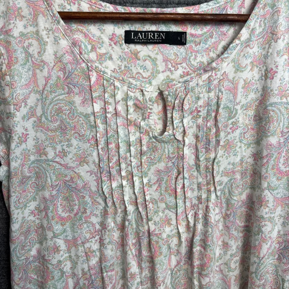 Lauren Ralph Lauren Women Pink Paisley Pleated Ruffle Hem Nightgown Large - Picture 4 of 6